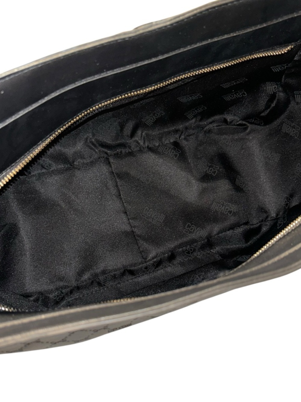 Cavalli Class Black Tote with Gold Logo Pendant and Scarf Accent - Picture 3 of 3